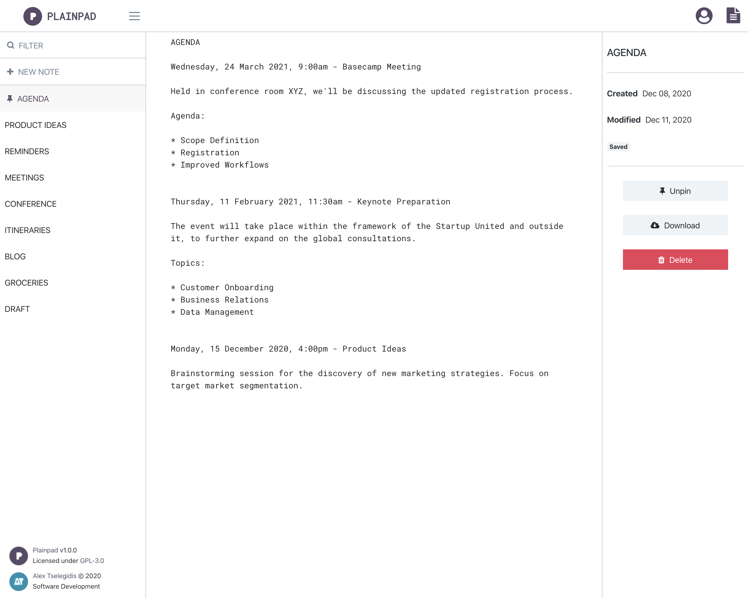 Plainpad application screenshot